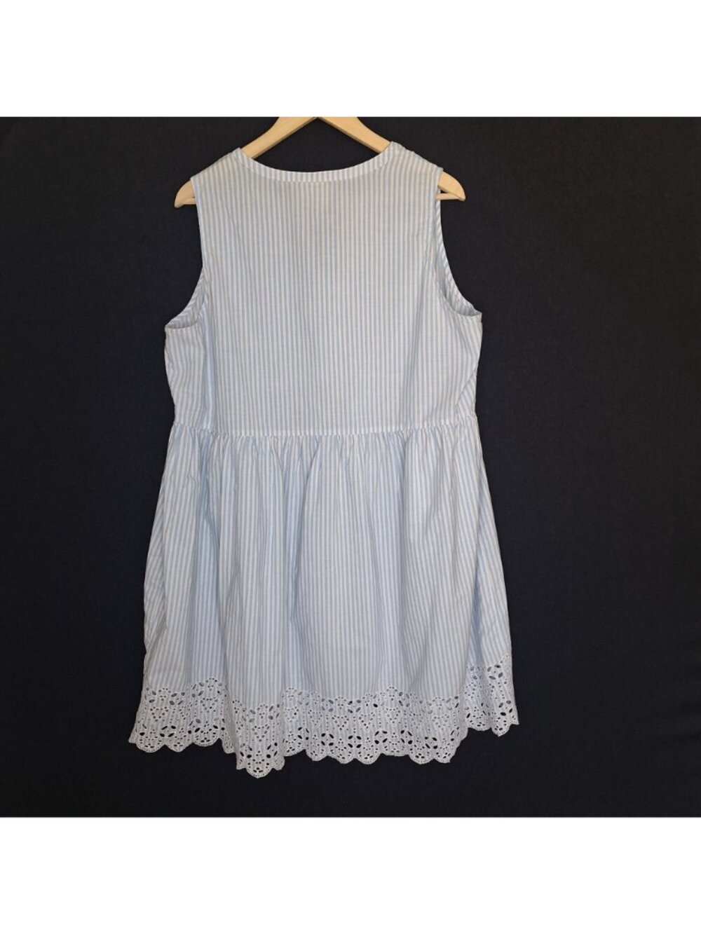 💙 St. John's Bay Striped Eyelet Border Shirt Dress Size 2X Cotton Preppy Cottag - Picture 7 of 8